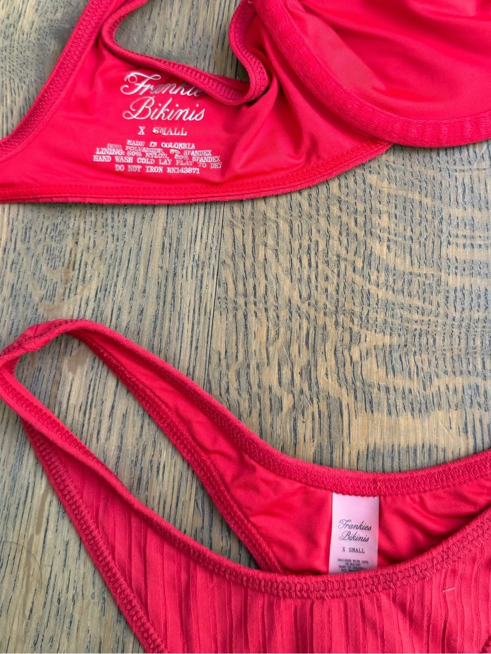 Frankie’s Bikinis Red Ribbed Underwire Bikini Set